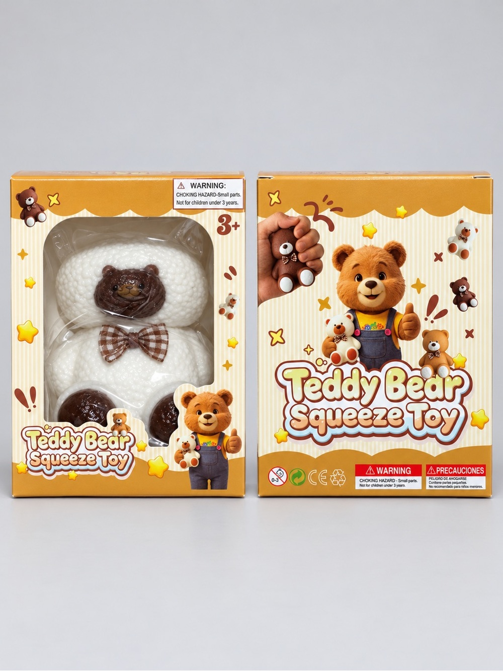 Teddy Bear Squeeze Toy - White & Brown